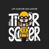 süß Tiger Reiten Roller T-Shirt Design vektor