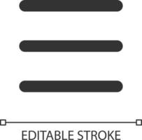 Hamburger mögen Speisekarte Pixel perfekt linear ui Symbol. drei Linien. Mehr Optionen. Navigation. gui, ux Design. Gliederung isoliert Benutzer Schnittstelle Element zum App und Netz. editierbar Schlaganfall vektor