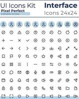 förståelig och enkel ser pixel perfekt linjär ui ikoner uppsättning. systemet inställningar. musik spelare. översikt isolerat användare gränssnitt element. redigerbar stroke vektor