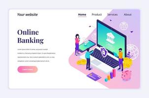 modernt platta isometriskt designkoncept av internetbank med tecken. online finansiell investering för webbplats och mobilwebbplats. målsidesmall. vektor illustration