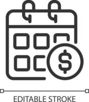 Gehalt Pixel perfekt linear Symbol. monatlich Einkommen. regulär Gehaltsscheck. jährlich verdienen Zeitplan. dünn Linie Illustration. Kontur Symbol. Vektor Gliederung Zeichnung. editierbar Schlaganfall