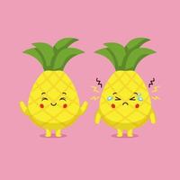 süße Ananas Charaktere lächelnd und traurig vektor