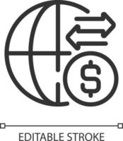 internationell pengar överföra pixel perfekt linjär ikon. skaffa sig betald från annan Land. betalning metod. tunn linje illustration. kontur symbol. vektor översikt teckning. redigerbar stroke
