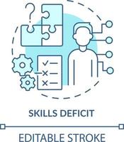 Kompetens underskott turkos begrepp ikon. Nej professionell utveckling. anpassningsförmåga abstrakt aning tunn linje illustration. isolerat översikt teckning. redigerbar stroke vektor