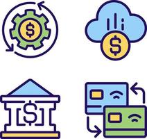 finansiell tjänster pixel perfekt rgb Färg ikoner uppsättning. pengar förvaltning. kort överföra. moln betalning. isolerat vektor illustrationer. enkel fylld linje ritningar samling. redigerbar stroke