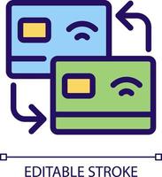 Karte Transfer Pixel perfekt rgb Farbe Symbol. Kasse Transaktion. senden Mittel von Bank Konto. erhalten Geld. isoliert Vektor Illustration. einfach gefüllt Linie Zeichnung. editierbar Schlaganfall