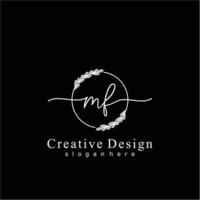 första mf skönhet monogram och elegant logotyp design, handstil logotyp av första signatur, bröllop, mode, blommig och botanisk logotyp begrepp design. vektor