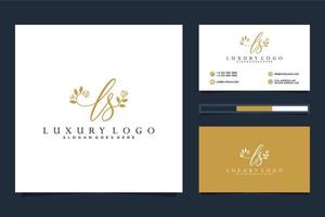 första ls feminin logotyp samlingar och företag kort templat premie vektor