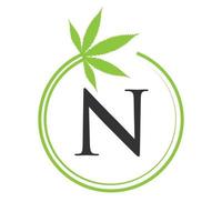 cannabis marijuana logotyp på brev n begrepp för hälsa och medicinsk terapi. marijuana, cannabis tecken mall vektor