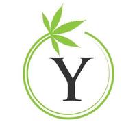 cannabis marijuana logotyp på brev y begrepp för hälsa och medicinsk terapi. marijuana, cannabis tecken mall vektor