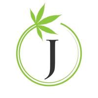 cannabis marijuana logotyp på brev j begrepp för hälsa och medicinsk terapi. marijuana, cannabis tecken mall vektor