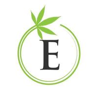 cannabis marijuana logotyp på brev e begrepp för hälsa och medicinsk terapi. marijuana, cannabis tecken mall vektor