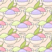 nahtlos Muster mit japanisch mochi. japanisch asiatisch Nachtisch. Vektor Illustration im Gekritzel Stil zum Textil, Hintergrund, Verpackung