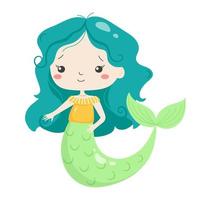 söt liten sjöjungfru. vektor illustration för ungar, klistermärken, barn böcker, hälsning kort.