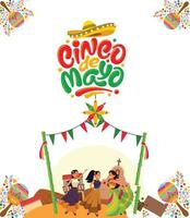 Sahne modern de cinco de Mayo Party einstellen von Charakter. glücklich Mexikaner Kostüm tragen Mädchen. Vektor Illustration