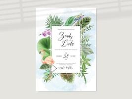 schöne tropische Hochzeitseinladungskarte mit Blumen vektor