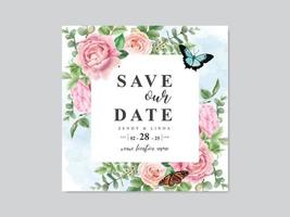 vacker blommig akvarell bröllop inbjudningskort vektor