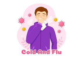 krank Person Grippe und kalt Krankheit Illustration mit Menschen tragen dick Kleider im eben Karikatur Hand gezeichnet zum Gesundheit Pflege Landung Seite Vorlage vektor