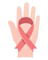 hand med rosa bröst cancer band vektor