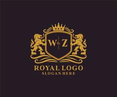 första wz brev lejon kunglig lyx logotyp mall i vektor konst för restaurang, kungligheter, boutique, Kafé, hotell, heraldisk, Smycken, mode och Övrig vektor illustration.