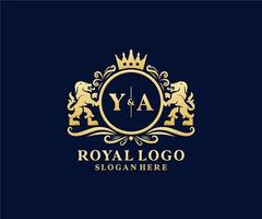 första ya brev lejon kunglig lyx logotyp mall i vektor konst för restaurang, kungligheter, boutique, Kafé, hotell, heraldisk, Smycken, mode och Övrig vektor illustration.
