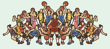 Karikatur Gruppe von Basketball Frauen Spieler Aktion vektor