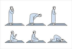 islamisch beten Bewegung von Solat linear Symbol Satz. Sammlung von Moslem beten Symbol. Religion linear Symbol Symbol. Vektor Illustration
