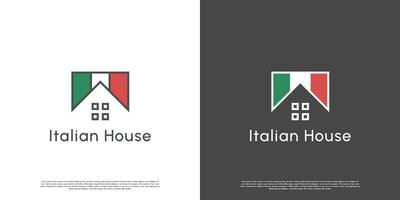 Italienisch Flagge kulinarisch Haus Logo Design Illustration. Italienisch Restaurant Silhouette. traditionell Küche Kultur kreativ Jahrgang Design. vektor