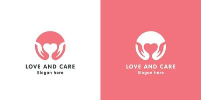 illustration av kärlek vård medkänsla logotyp design. silhuett av hand gest ger kärlek hjärta i cirkel. enkel platt design stil vektor