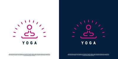 Yoga Übung Logo Design Illustration. Silhouette von Yoga Person, Gesundheit Übung Therapie zum Frauen. minimalistisch Linie Kunst Design. vektor