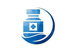 niedrig poly und Gesundheit Pflege, medizinisch Flasche Logo Design, Vektor Design Vorlage
