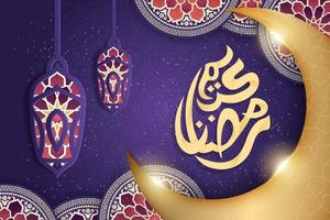 ramadan kareem gratulationskort dekorerad med arabiska lyktor vektor
