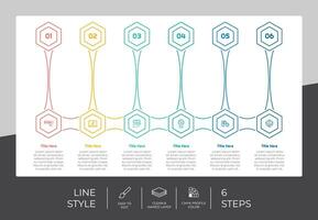 linje steg infographic vektor design med 6 steg färgrik stil för presentation syfte.hexagon steg infographic kan vara Begagnade för företag och marknadsföring