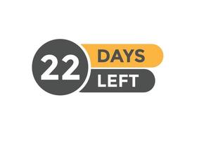 22 Tage links Countdown Vorlage. 22 Tag Countdown links Banner Etikette Taste eps 10 vektor