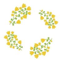 dekorativ blommig ram för inskriptioner. vår gräns av gul blommor och grön kvistar. kopia Plats. botanisk element, blommig dekorationer. vykort, hälsning kort för påsk. vektor illustration