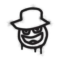 lächelnd Gesicht Emoticon tragen Eimer Hut mit schwarz sprühen Farbe vektor