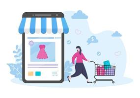 Online-Shopping-Flat-Design für Website-Landingpage, Marketing-Elemente oder E-Commerce-Illustration, Web-Banner und digitales Bezahlen vektor