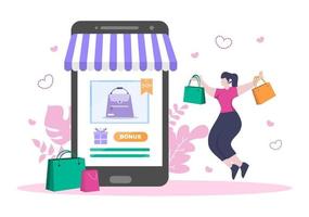 Online-Shopping-Flat-Design für Website-Landingpage, Marketing-Elemente oder E-Commerce-Illustration, Web-Banner und digitales Bezahlen vektor