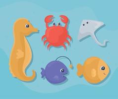 fünf Meer Leben Tiere vektor