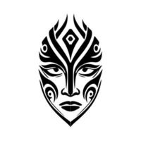 vektor illustration av en polynesisk mask tatuering i svart och vit.