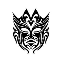 skiss illustration skildrar en polynesisk mask tatuering, svart och vit vektor. vektor