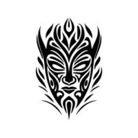 en vektor skiss av en polynesisk mask tatuering i svart och vit.