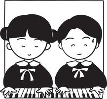 Mädchen spielen Musik- Karikatur Gekritzel kawaii Anime Färbung Seite süß Illustration Clip Art Charakter Chibi Manga Comic Zeichnung Linie Kunst kostenlos herunterladen png Bild vektor