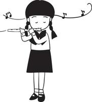 Mädchen spielen Musik- Karikatur Gekritzel kawaii Anime Färbung Seite süß Illustration Clip Art Charakter Chibi Manga Comic Zeichnung Linie Kunst kostenlos herunterladen png Bild vektor