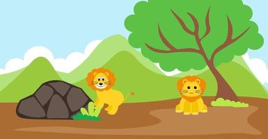 niedliche Tiere des Löwenvektors im Karikaturstil, wildes Tier, Entwürfe für Babykleidung. handgezeichnete Zeichen vektor