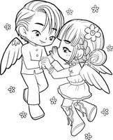 Liebhaber Hochzeit Karikatur Gekritzel kawaii Anime Färbung Seite süß Illustration Clip Art Charakter Chibi Manga Comic Zeichnung Linie Kunst kostenlos herunterladen png Bild vektor