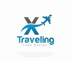 brev x resa logotyp och flygplan logotyp vektor