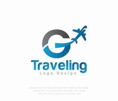 Brief G Reise Logo und Flugzeug Logo vektor