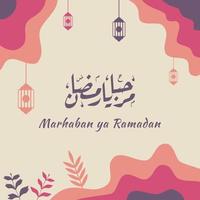 Marhaban ya Ramadhan Banner mit Kalligraphie, Moschee geeignet für Grußkarten, Flyer, Poster, Cover, Web, Social Media Post oder Geschichten vektor