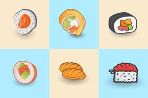 Sushi Essen Satz, Sushi Illustration asiatisch Essen Vektor Satz, Prämie Design. kreativ Hallo Qualität einzigartig Sushi Clip Kunst Illustration Vektor.